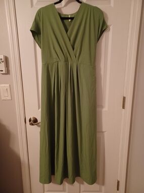 Halara Wrap-Style Midi Dress Olive Green